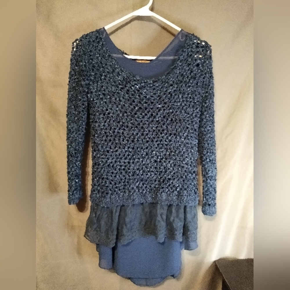 John Fashion Blue Layered Knit Sweater Top